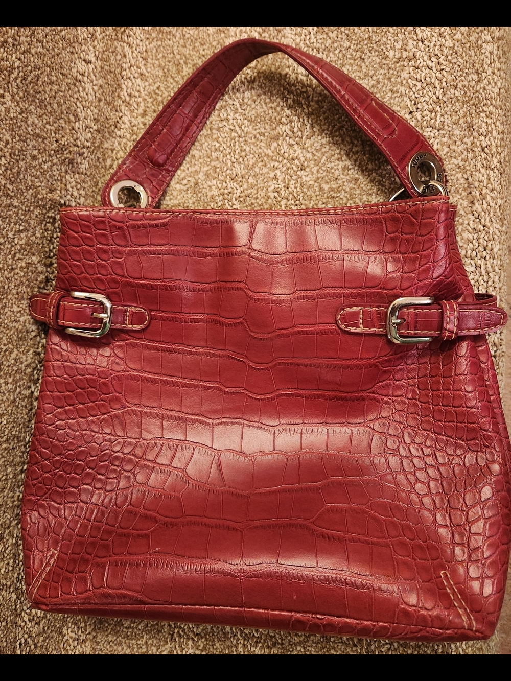 Tommy Hilfiger Red Croc-Embossed Shoulder Bag